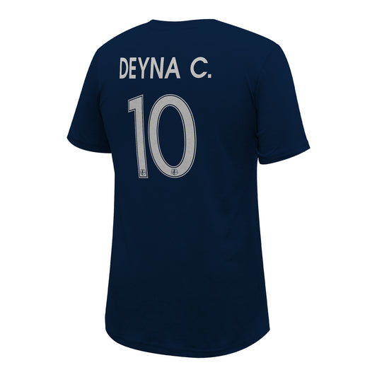 Unisex Bay FC Deyna C. #10 Navy Name & Number T-shirt view 1
