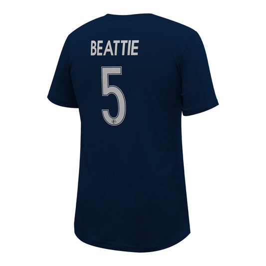 Unisex Bay FC Jen Beattie #5 Navy Name & Number T-shirt view 1