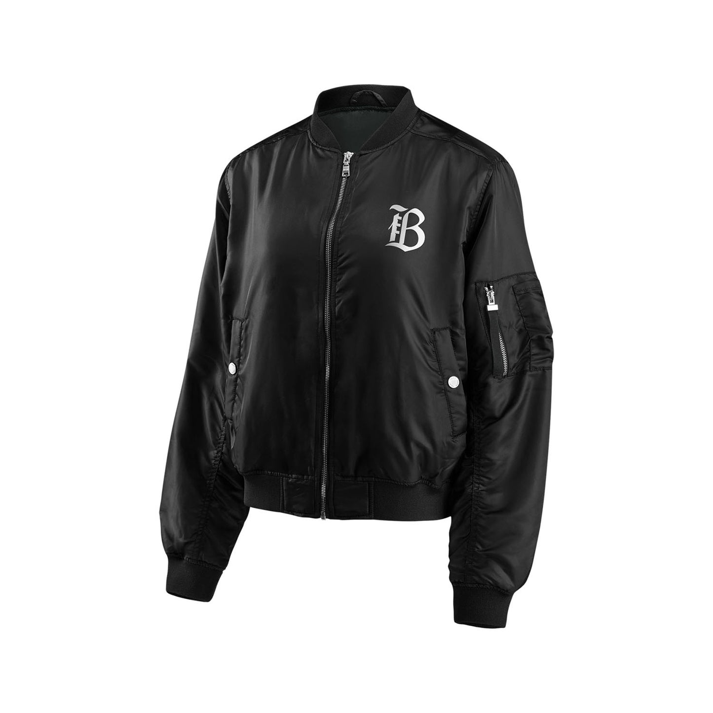 Women's Bay FC WEAR Black Bomber Jacket - Front View