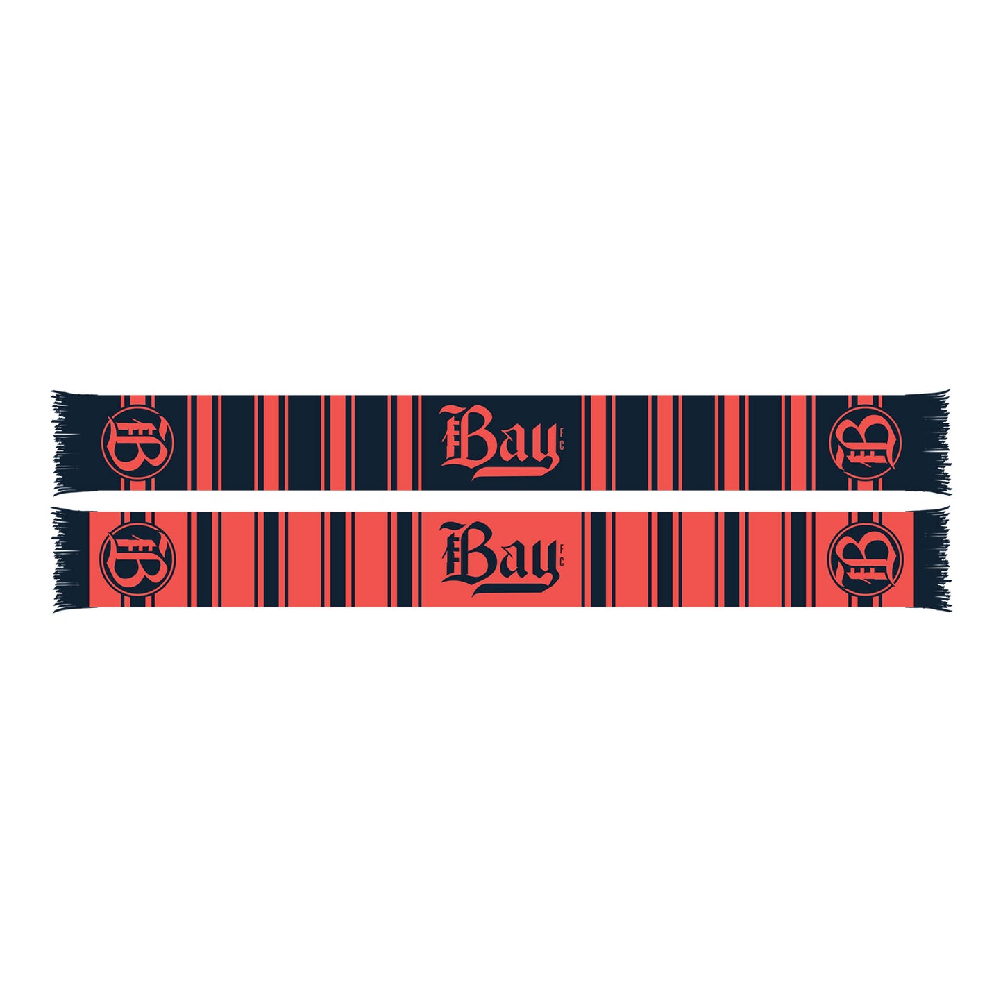 Ruffneck Bay FC Striped Scarf in Blue and Red Stripes - Front View