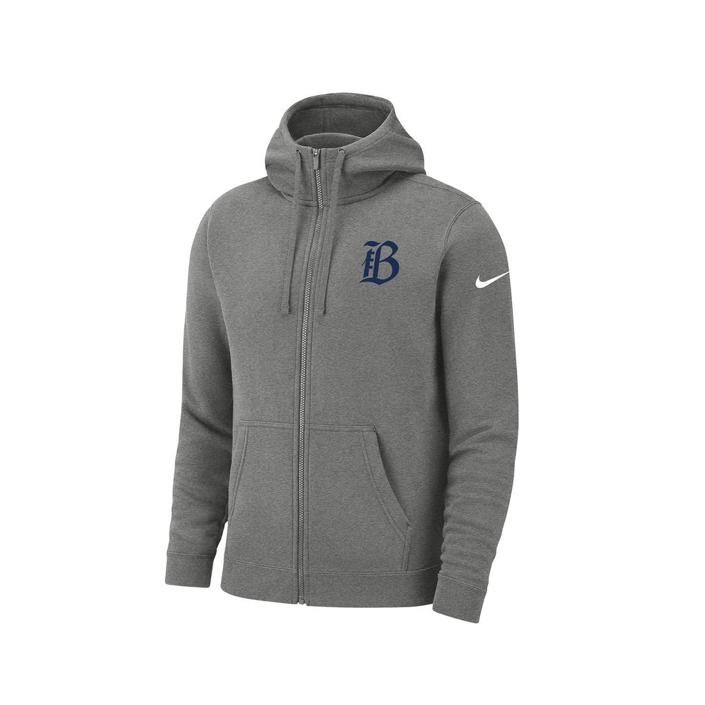 Men's Nike Bay FC Club Fleece Full Zip Grey Hoodie - Front View