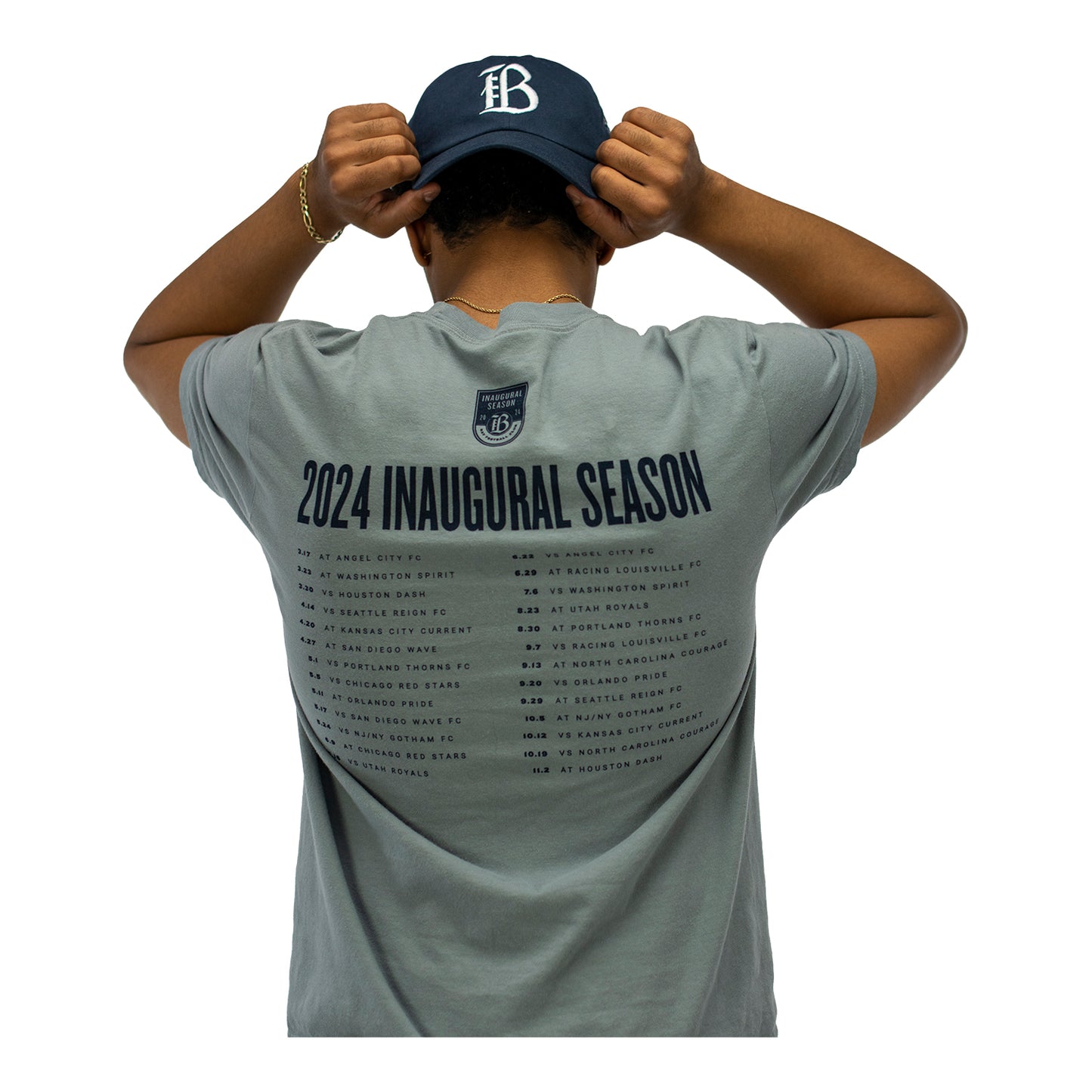 Unisex Bay FC 2024 Inaugural Season Granite Tee - On Model Back View