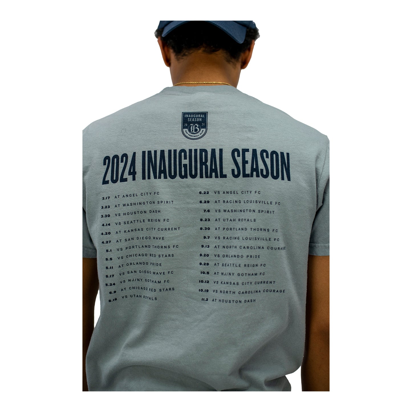 Unisex Bay FC 2024 Inaugural Season Granite Tee - On Model Back View