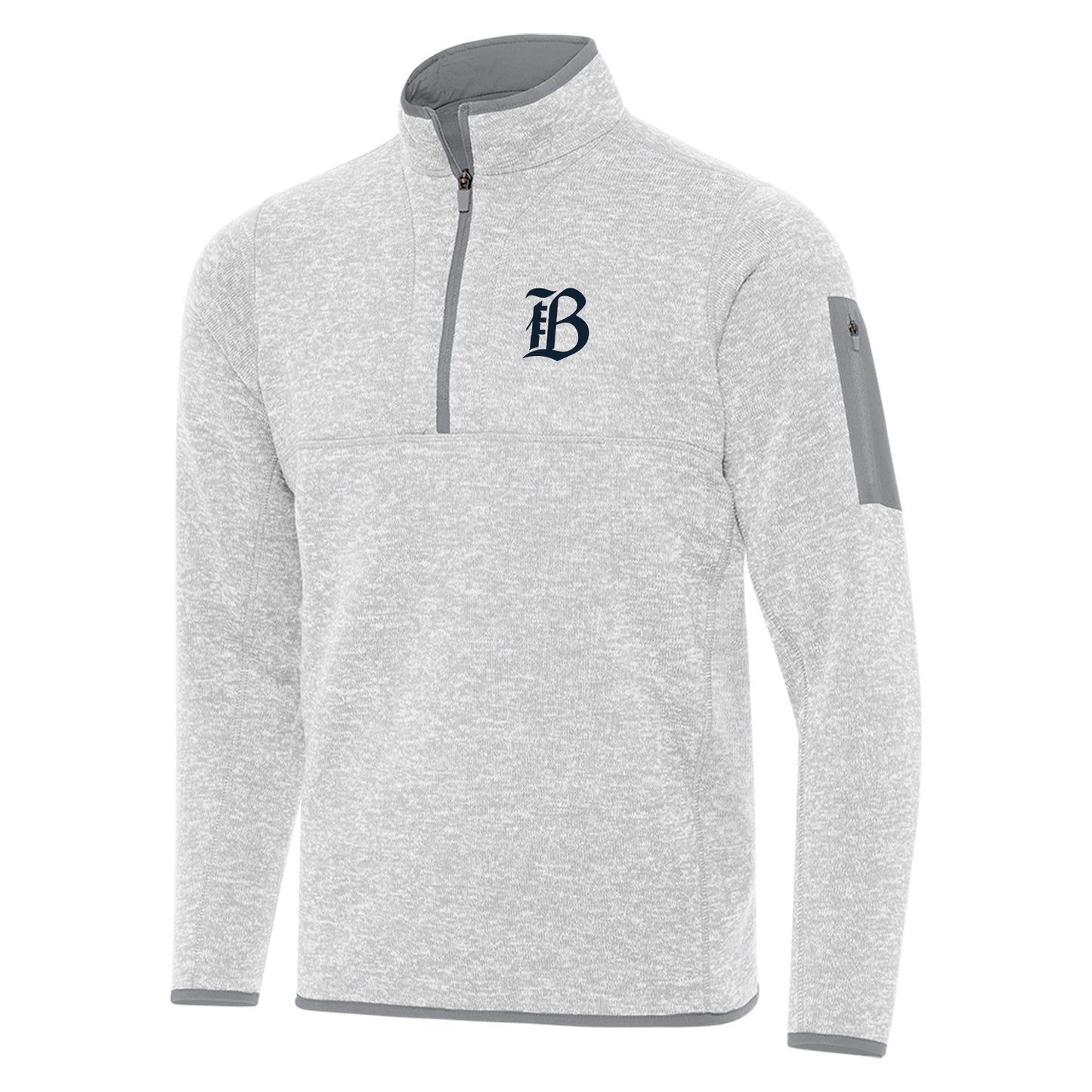Antiqua Light Grey Fortune Quarter Zip - Front View