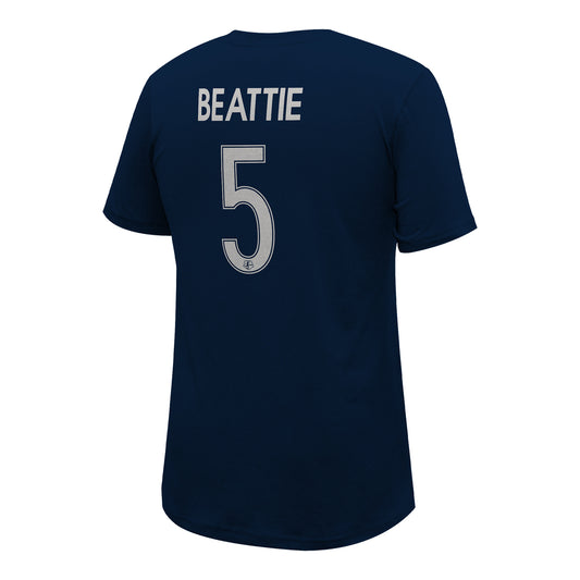 Bay FC Jen Beattie #5 Navy Name & Number T-shirt - Back View