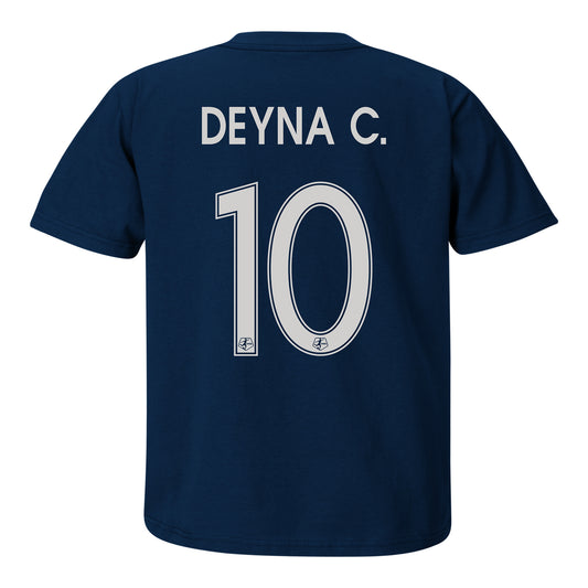 Youth Bay FC Deyna C. #10 Navy Name & Number T-shirt - Back View