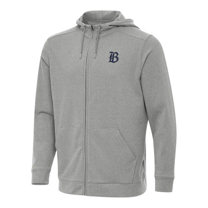 Unisex Bay FC Antigua Grey Heather Effortless Full Zip Hooded Sweatshirt