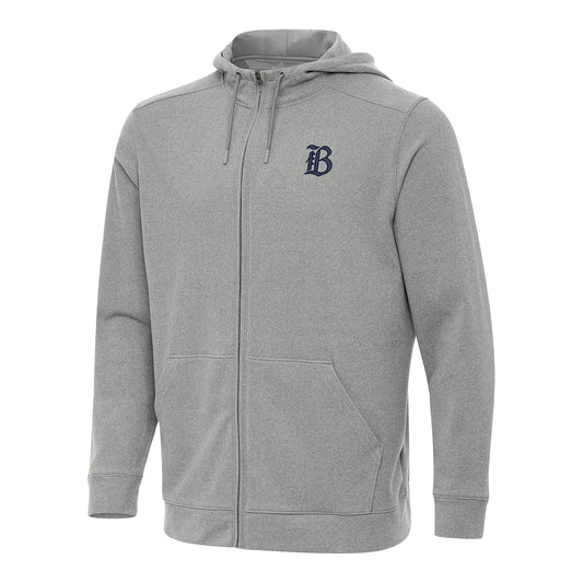 Unisex Bay FC Antigua Grey Heather Effortless Full Zip Hooded Sweatshirt view 1