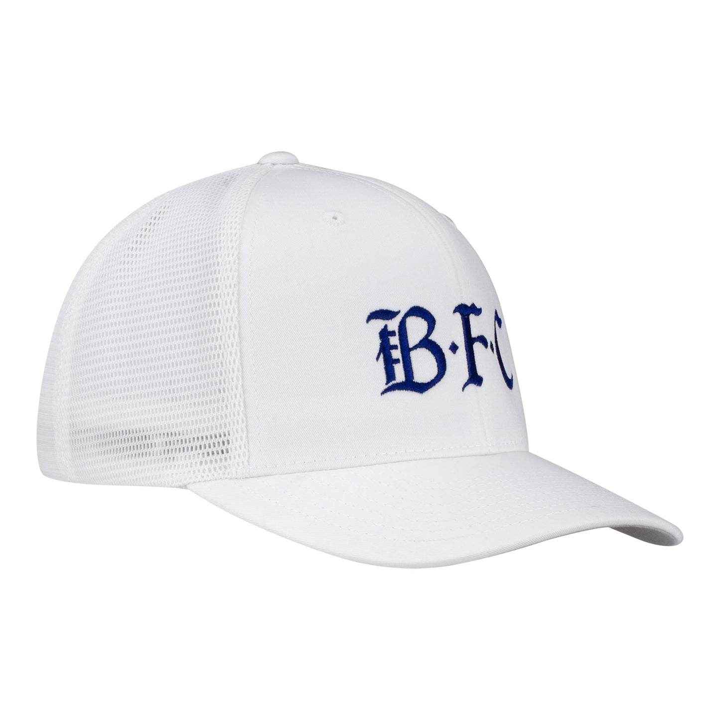 Unisex Bay FC White Trucker Hat - Angled Right View