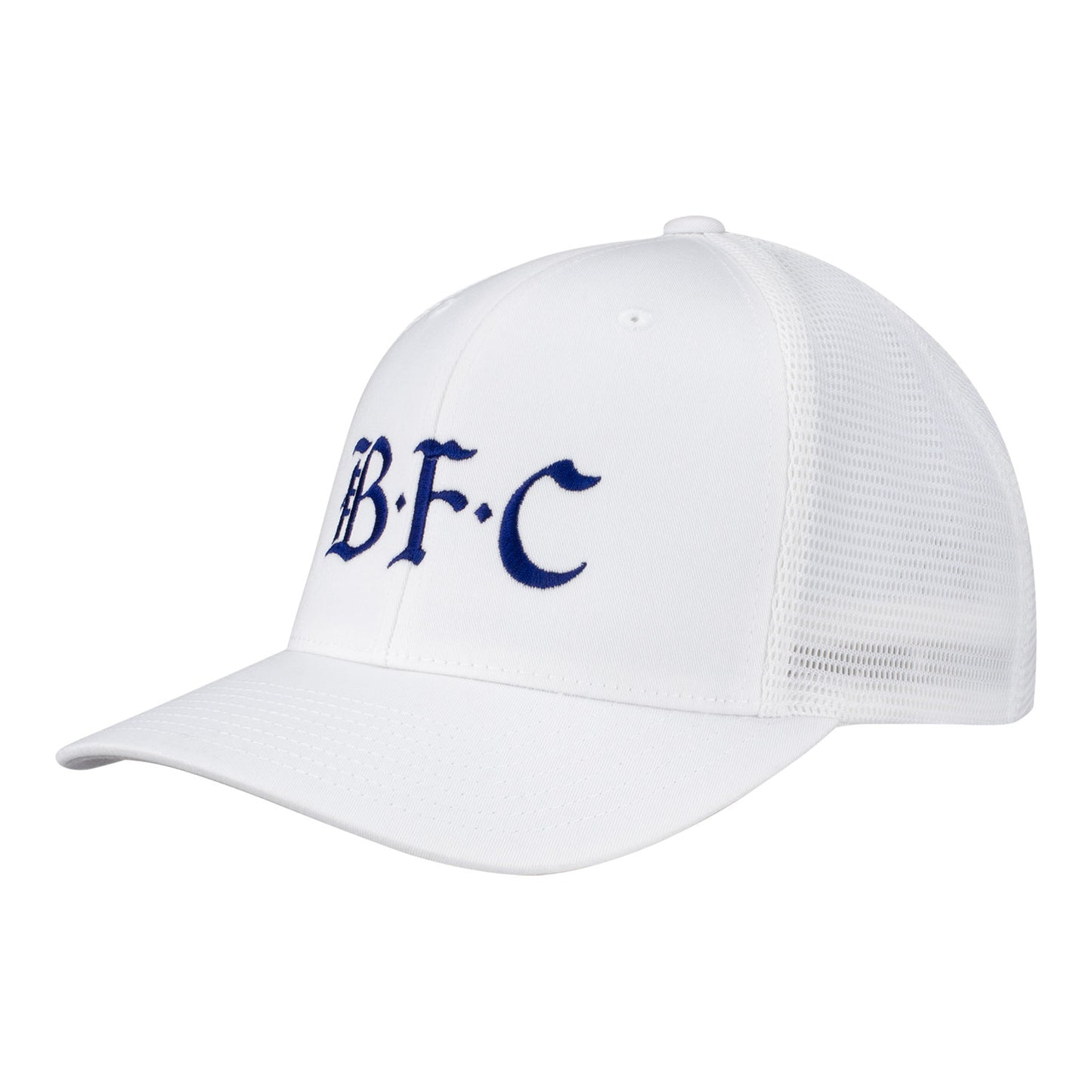 Unisex Bay FC White Trucker Hat - Angled Left View