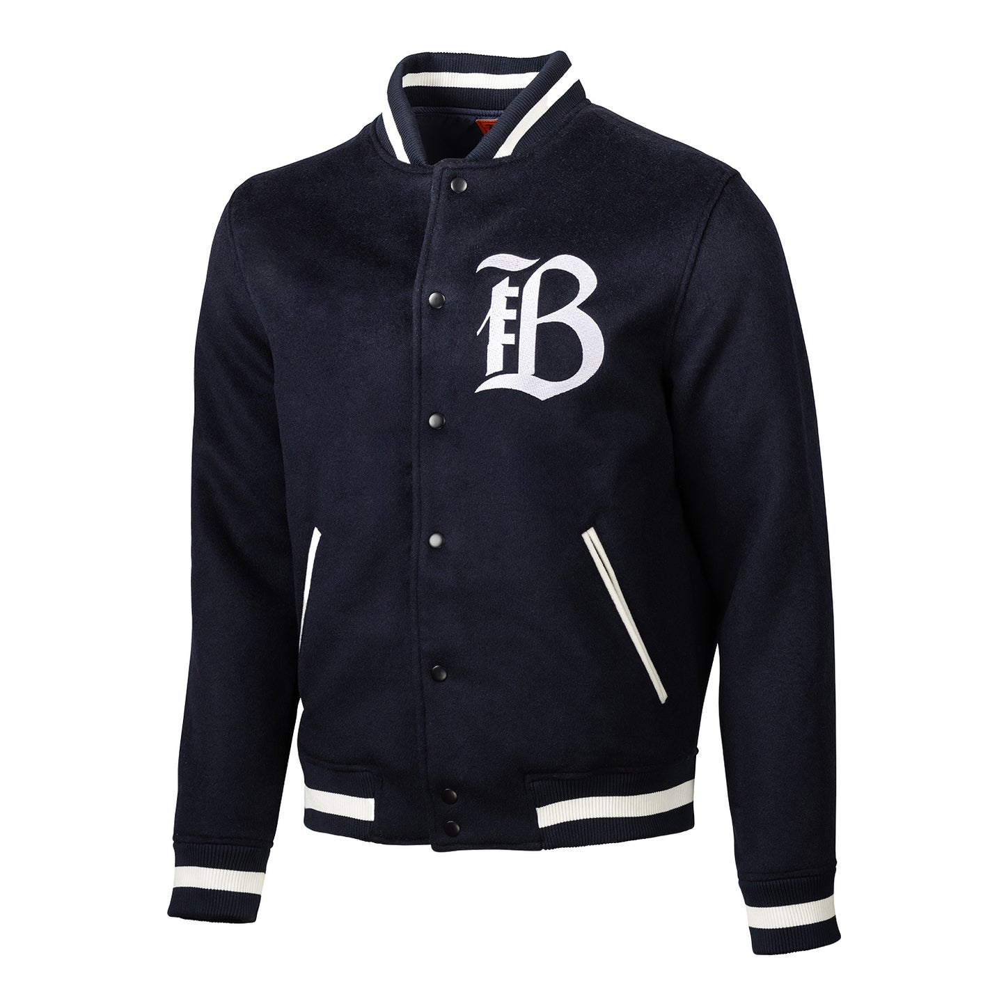 Unisex Bay FC Navy Lettermans Varsity Jacket - Front View