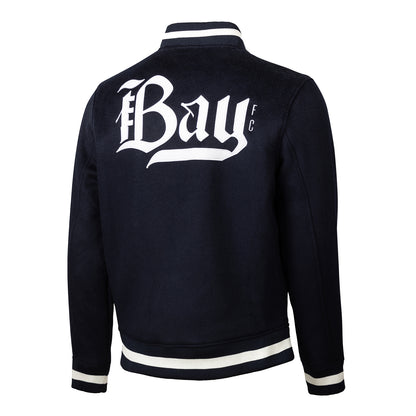 Unisex Bay FC Navy Lettermans Varsity Jacket - Back View