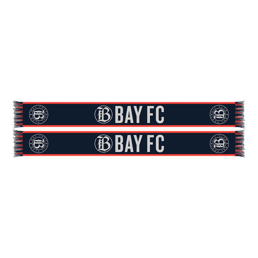 Ruffneck Bay FC Logo Scarf in Blue with Red Outline - Front View