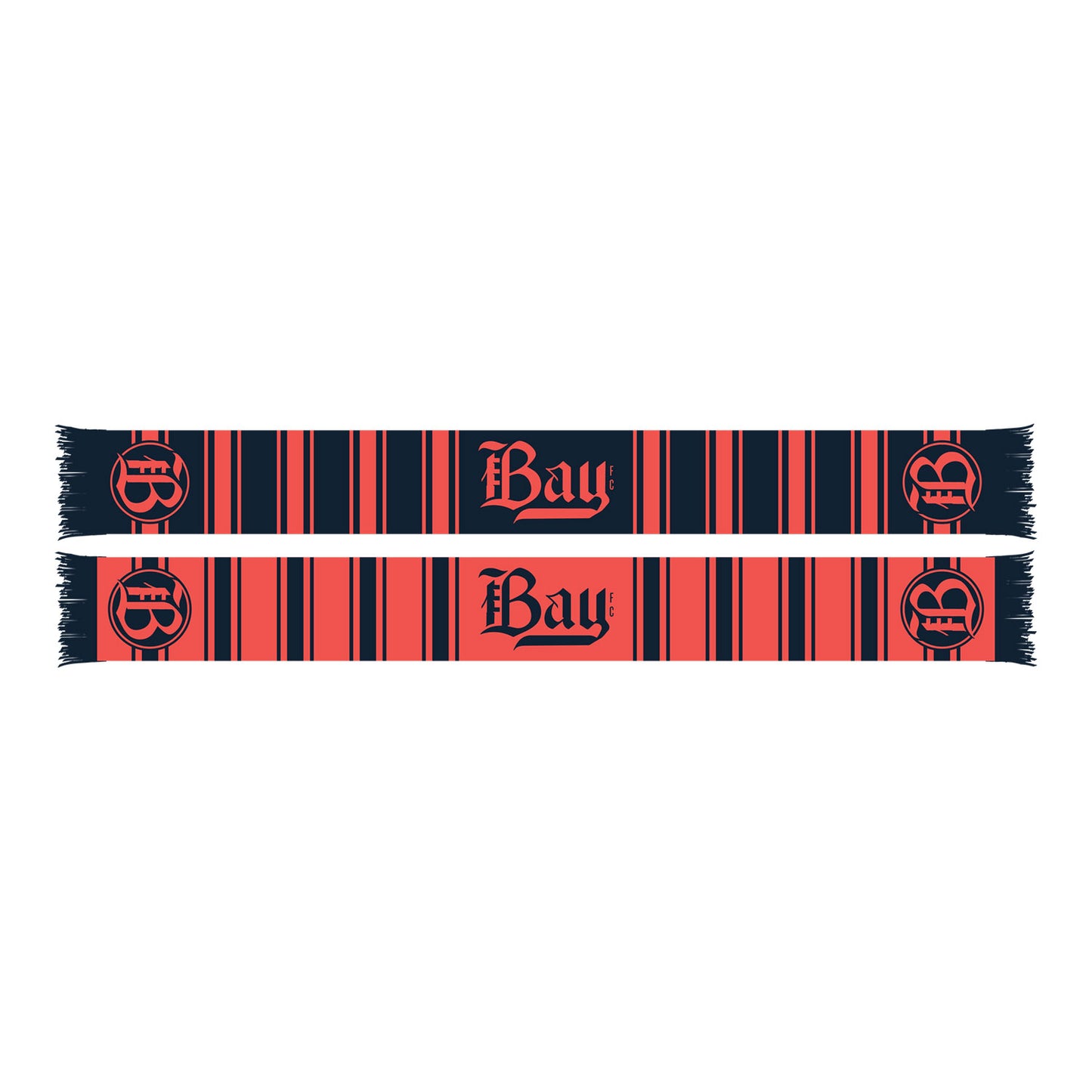 Ruffneck Bay FC Striped Scarf in Blue and Red Stripes - Front View