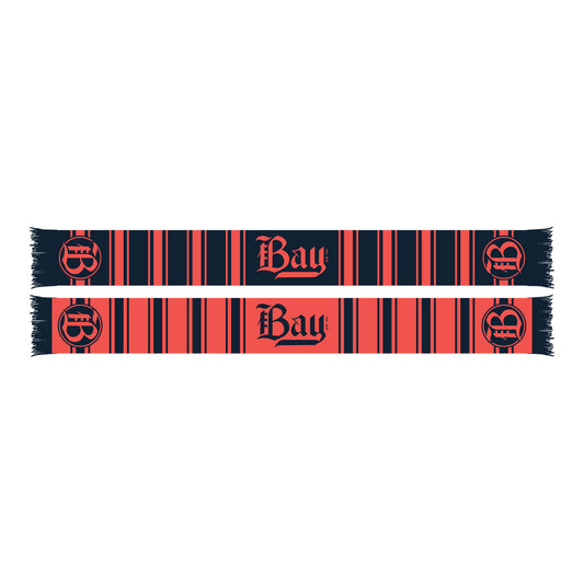 Ruffneck Bay FC Striped Scarf in Blue and Red Stripes - Front View