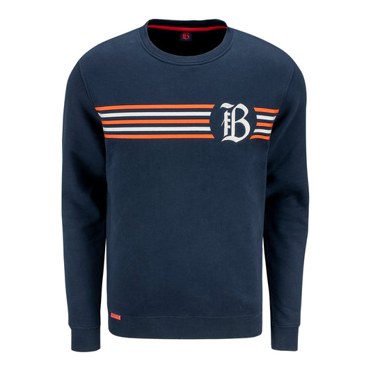 Unisex Official Bay FC Striped Navy Crewneck - Front View