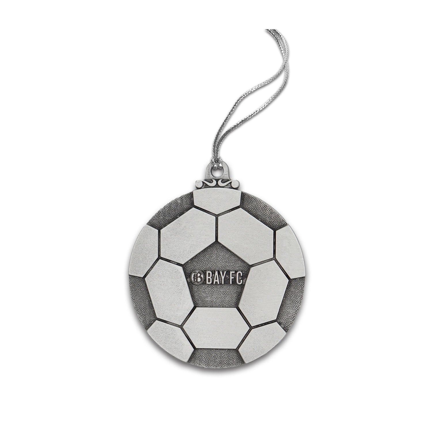 Bay FC Soccer Ball Silver Pewter Ornament - Front View