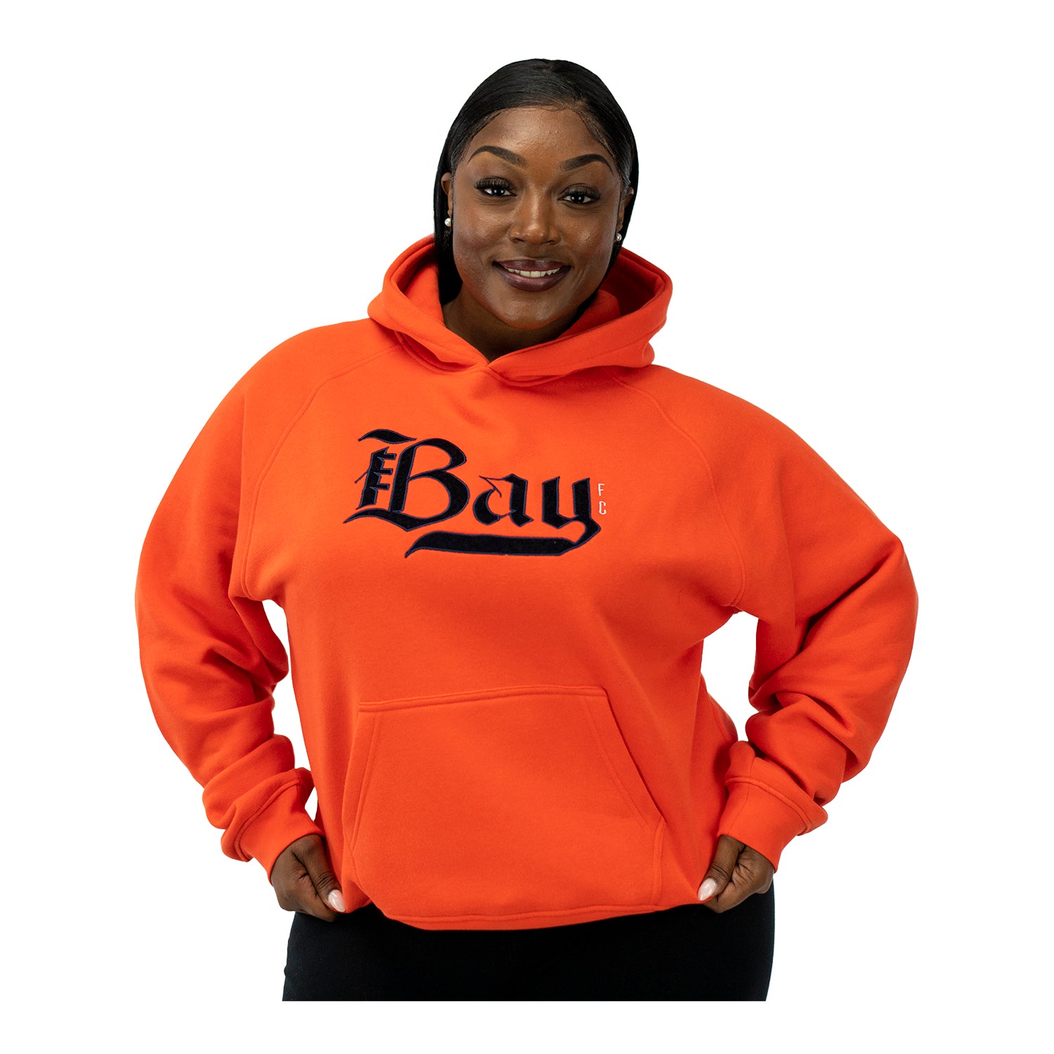 Unisex Official Bay FC Oversized Corduroy Poppy Hoodie - On Model Front View