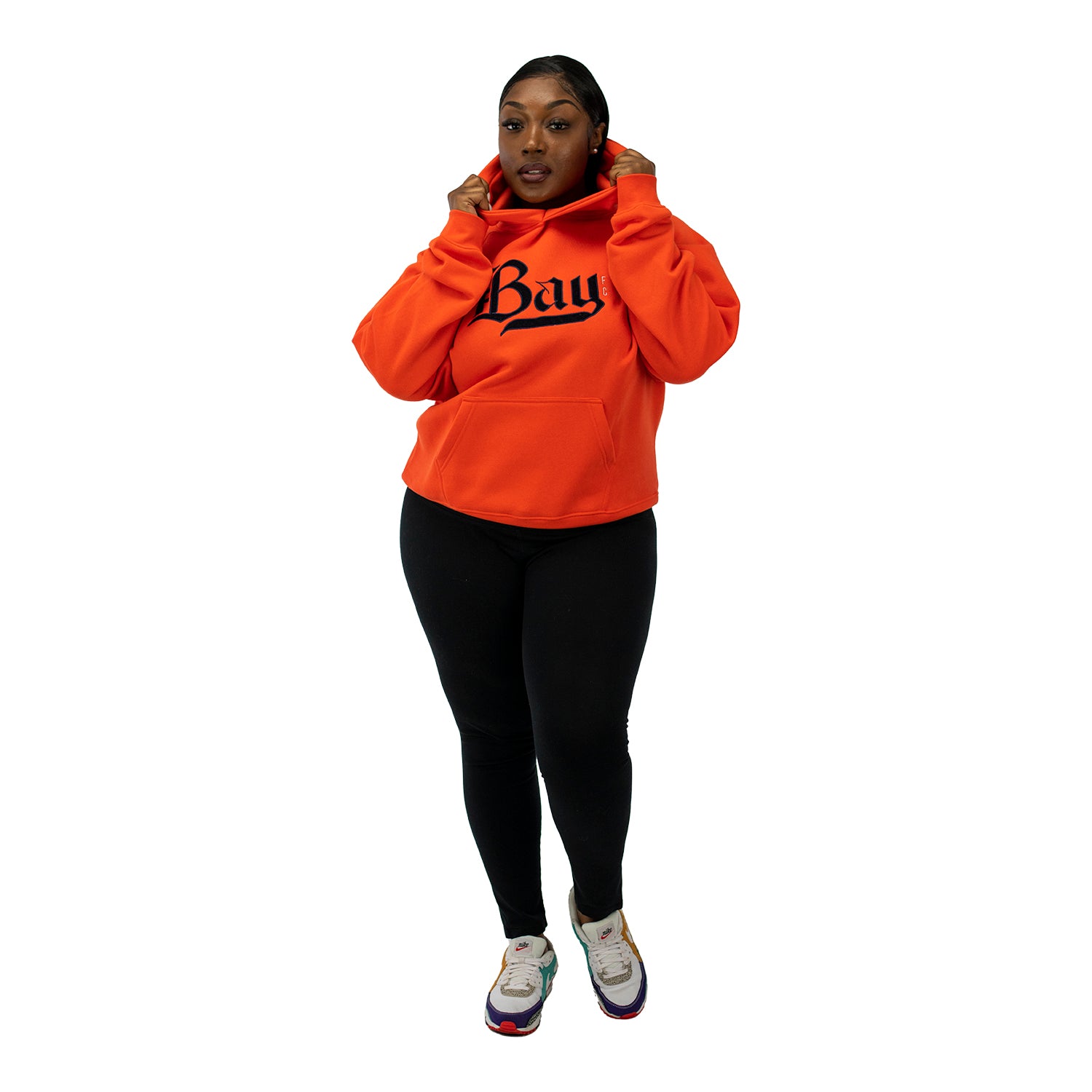 Unisex Official Bay FC Oversized Corduroy Poppy Hoodie - On Model Full Body Front View