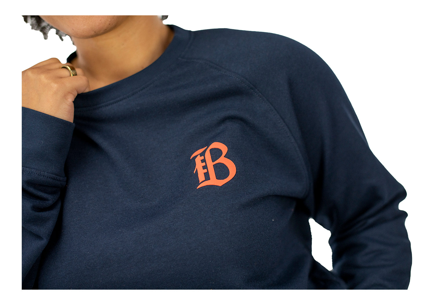 Unisex Official Bay FC Navy Crewneck - Front Detail Zoomed View
