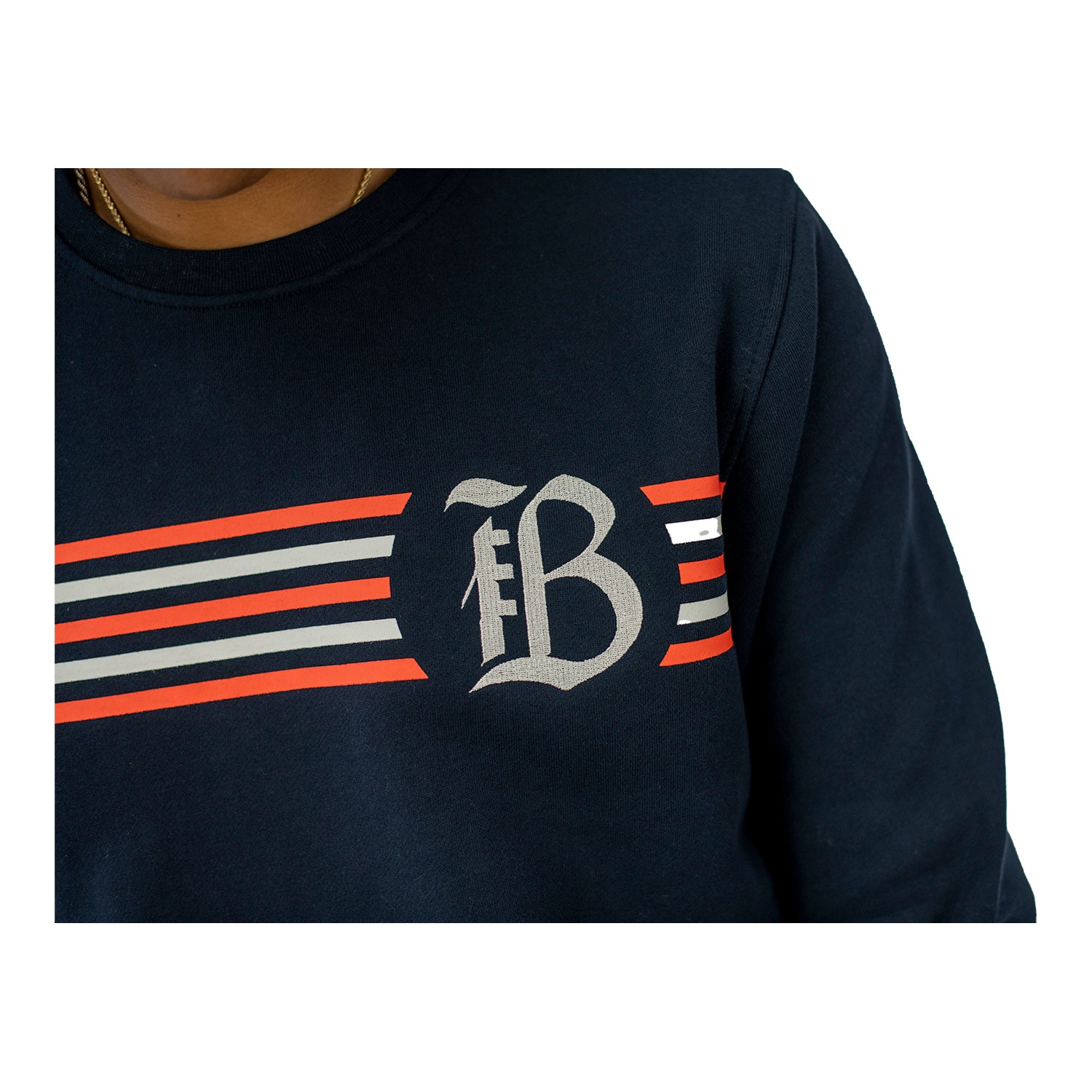 Unisex Official Bay FC Striped Navy Crewneck