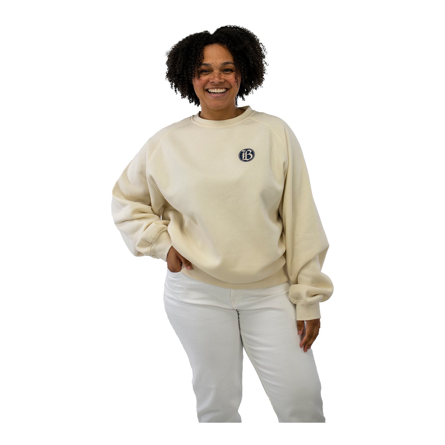 Unisex Official Bay FC Off-White Crewneck - On Model Front View