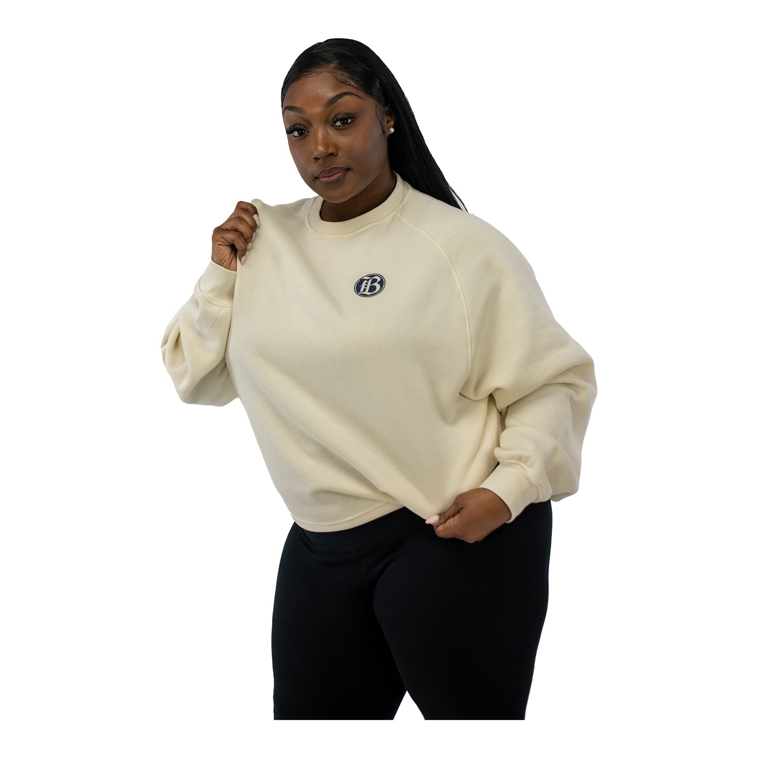 Unisex Official Bay FC Off-White Crewneck - On Model Angled Left View