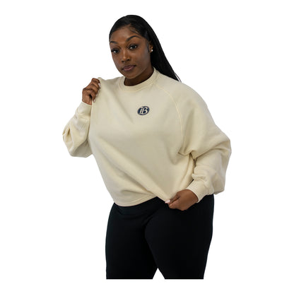 Unisex Official Bay FC Off-White Crewneck - On Model Angled Left View