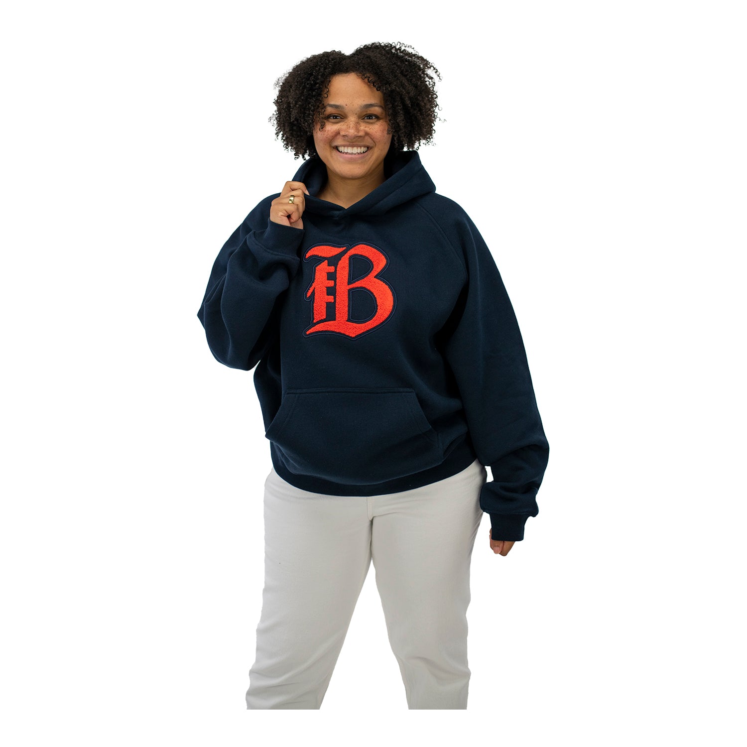 Unisex Official Bay FC Oversized Terry Navy Hoodie - On Model Front View