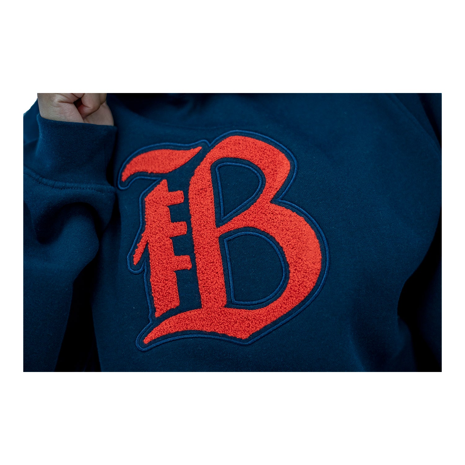 Unisex Official Bay FC Oversized Terry Navy Hoodie - Front Detail Zoomed View