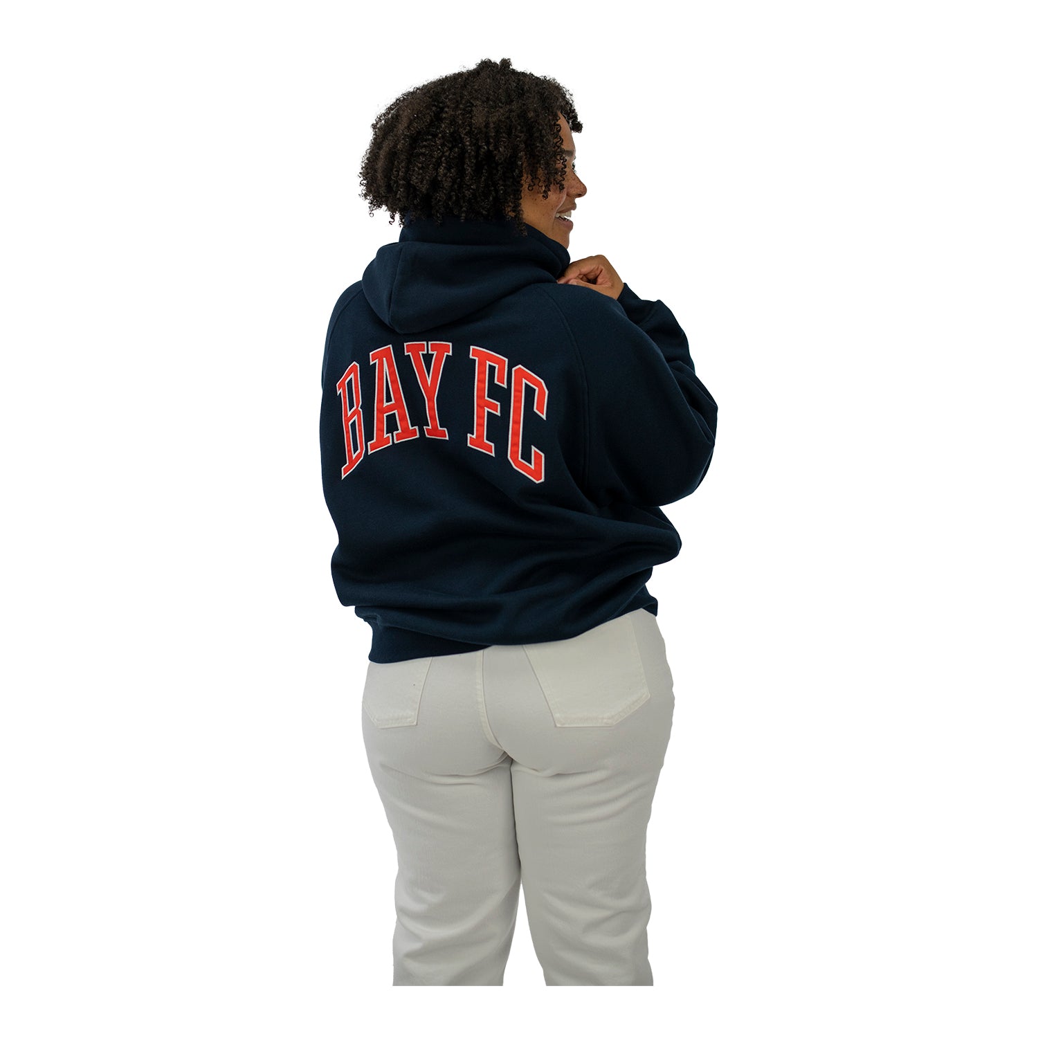 Unisex Official Bay FC Oversized Terry Navy Hoodie - On Model Back and Side View