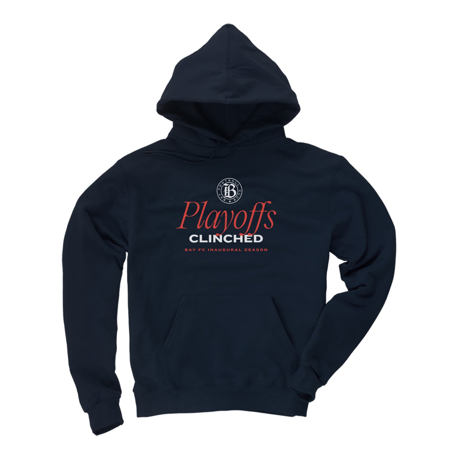 Unisex Bay FC Navy Playoff Clinch Heavyweight Hoodie - Front View