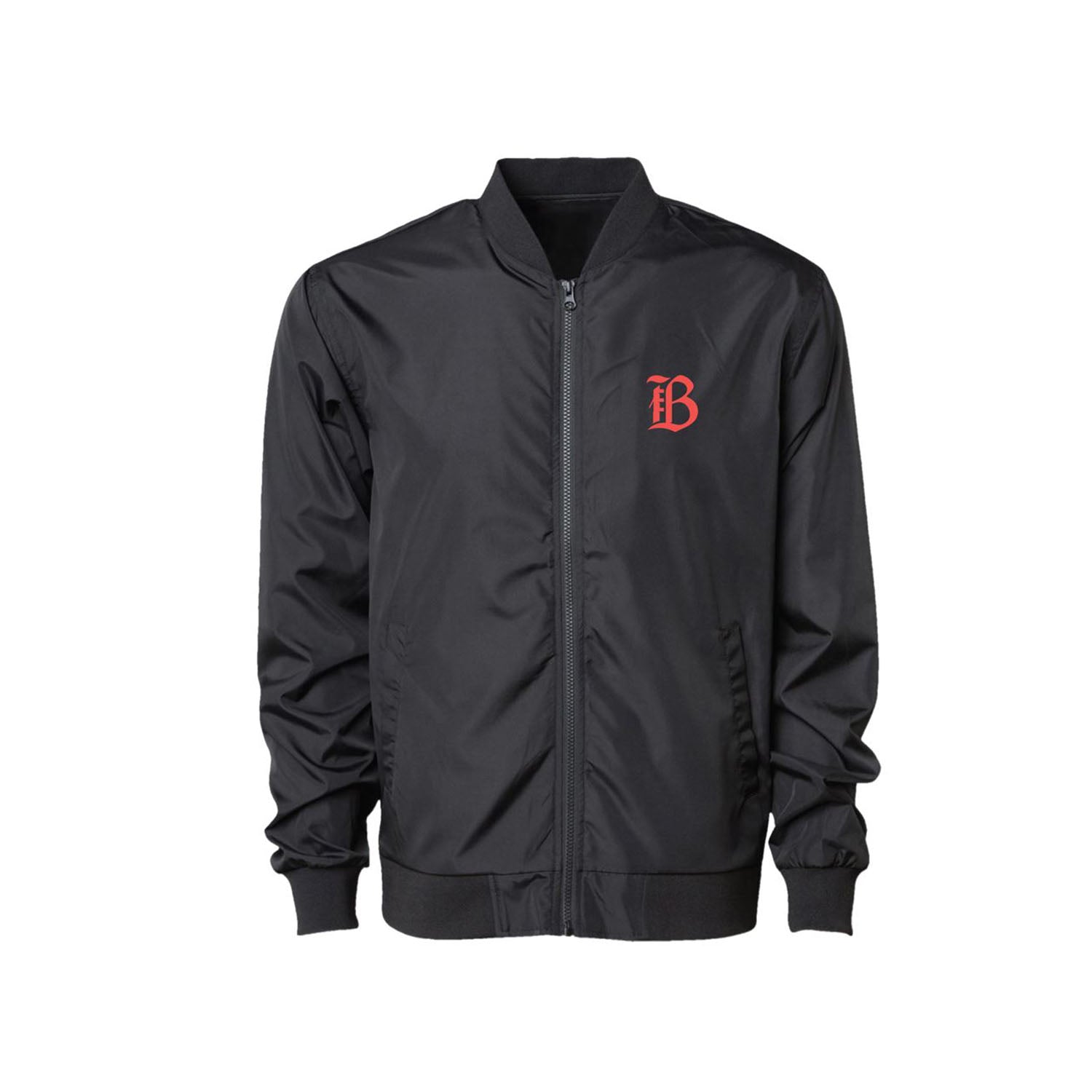 Unisex Bay FC Solid Black Bomber Jacket - Front View