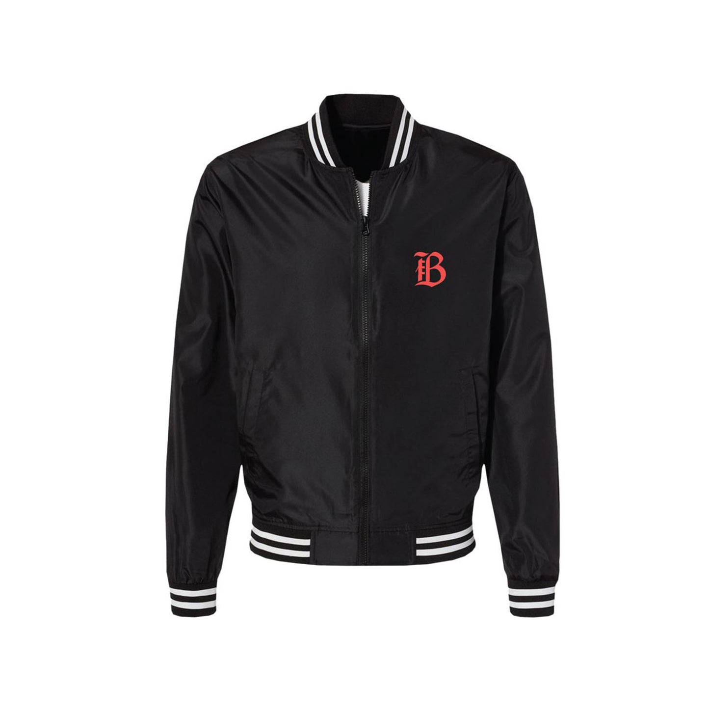 Unisex Bay FC Striped Black Bomber Jacket - Front View